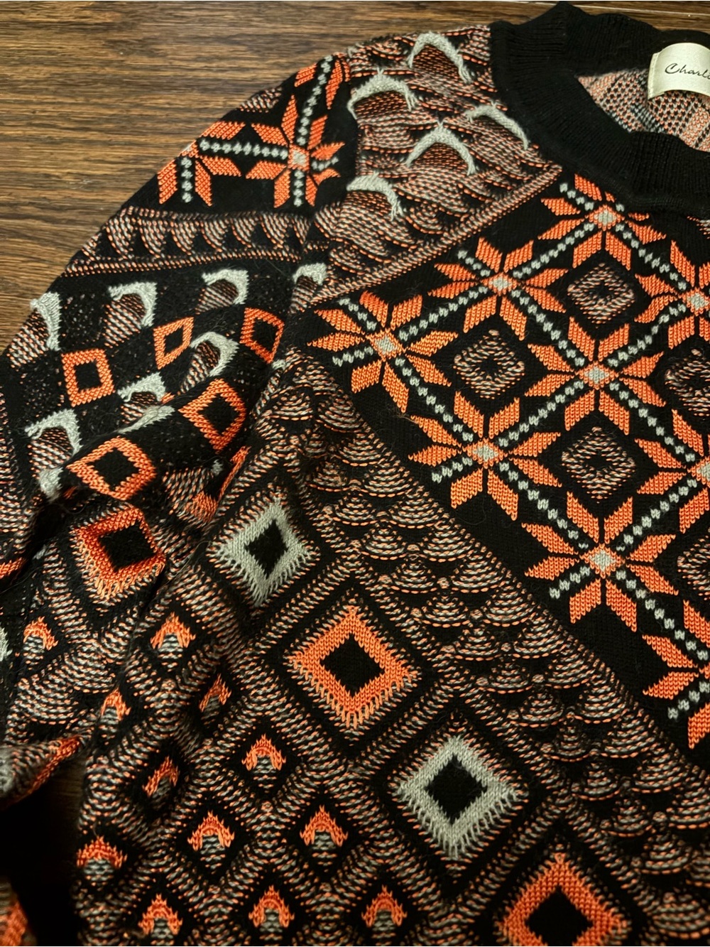 Anthropologie Crewneck Fair Isle Sweater - Black and pink - size small